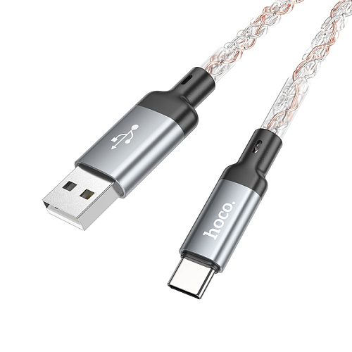 USB Кабель Type-C, HOCO, U112, 1м, светящийся, серый