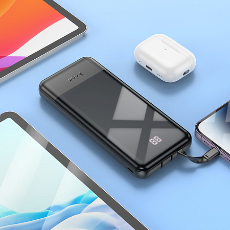 Универсальный Доп. Аккумулятор 10000mAh, J114, HOCO, 1 USB (5V/2.0A), кабель Lightning/Type-C/Micro, черный