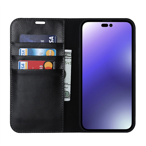 Чехол-книжка для iPhone 14 Pro Max, боковой, экокожа, черный