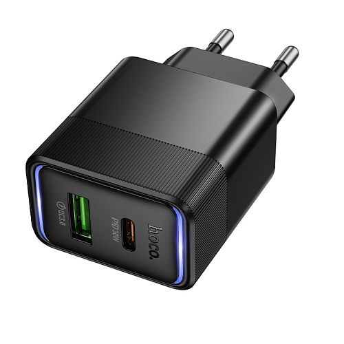 Сетевое зарядное устройство, 1 PD 30W + 1 USB 3.0 QC (CS112A), HOCO, черный