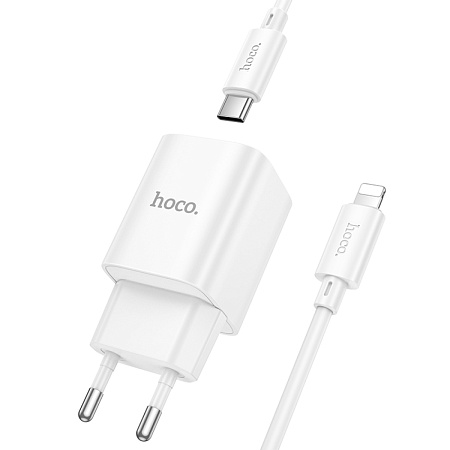 Сетевое зарядное устройство, 1 PD 30W + 1 USB 3.0 QC (C149A), HOCO, Type-C to Lightning, мини, белый