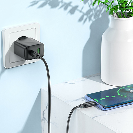 Сетевое зарядное устройство, 1 PD 30W + 1 USB 3.0 QC (CS23A), HOCO, Type-C to Type-C, черный