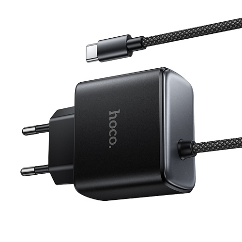 Сетевое зарядное устройство, 1 Type-C 25W (C163A), HOCO, встроенный кабель Type-C, черный