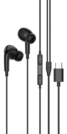 Проводные наушники M101 Pro Type-C, Crystal joy wire-controlled, HOCO, вакуумные с микрофоном, черные