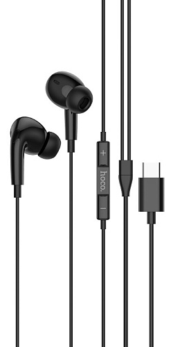 Проводные наушники M101 Pro Type-C, Crystal joy wire-controlled, HOCO, вакуумные с микрофоном, черные