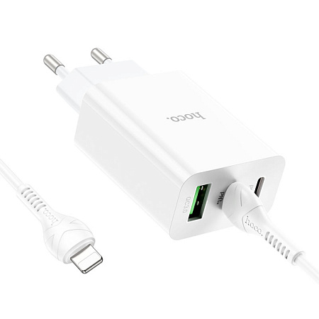 Сетевое зарядное устройство, 2 PD 20W/18W + 1 USB 3.0 QC (C99A), HOCO, Type-C to Lightning, белая