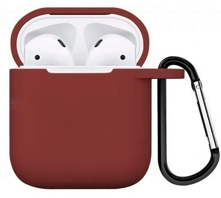 Чехол силиконовый для Airpods 1/Airpods 2 case, X-CASE, бордовый с карабином