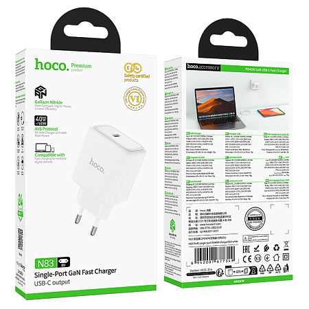Сетевое зарядное устройство, 1 PD 40W (N83), HOCO, цвет белый