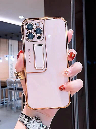 Чехол силиконовый для iPhone 13 Pro (6.1), глянцевый с подставкой, X-CASE, розовый