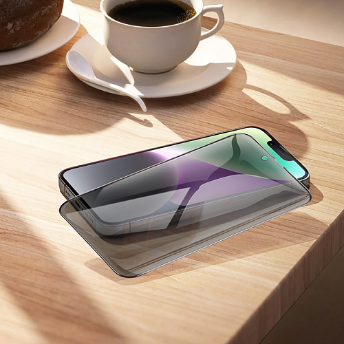 Защитное стекло на iPhone 13 (6.1)/13 Pro/14/16e, A12 Pro, HOCO, Privacy Nano 3D, черное