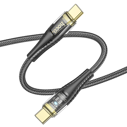 Кабель Type-C на Type-C, HOCO, U121, 60W, 1.2м, прозрачный черный