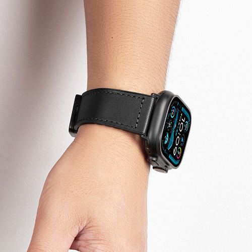 Ремешок на руку для Apple Watch 44/45/46/49 мм, HOCO, WA34, воловья кожа, двойная магнитная застежка, черный