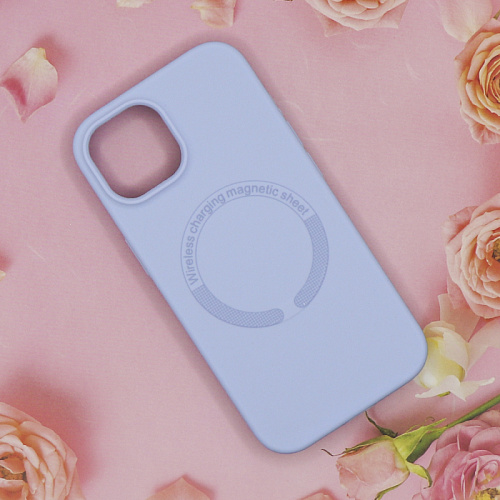Чехол-накладка для iPhone 15, Silicon Case, магнитный (MagSafe), без лого, X-CASE, светло-голубой