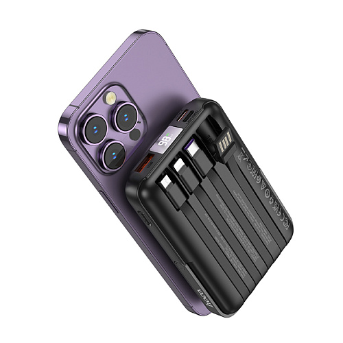 Универсальный Доп. Аккумулятор 10000mAh, J135, HOCO, 1 PD 20W+1 USB, беспроводная зарядка (MagSafe),с подставкой, черный