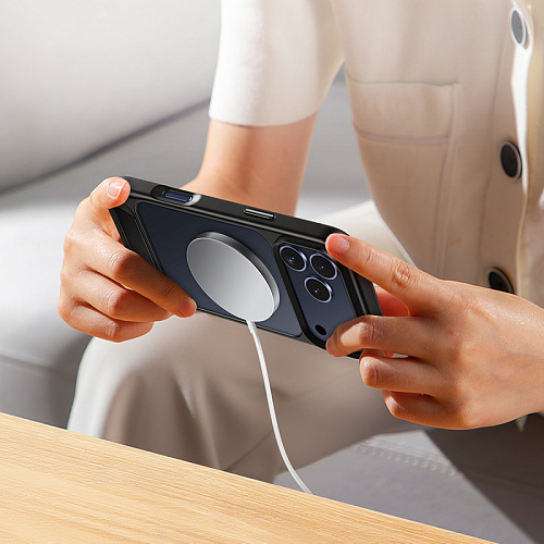 Чехол для iPhone 17 Pro, TPU+PC 1.7 мм, Магнитный (MagSafe), с подставкой, AS12, HOCO, прозрачный