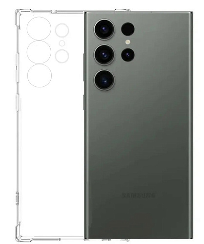 Чехол силиконовый для Samsung Galaxy S23 Ultra, усиленные края, с защитой камеры, X-CASE, прозрачный