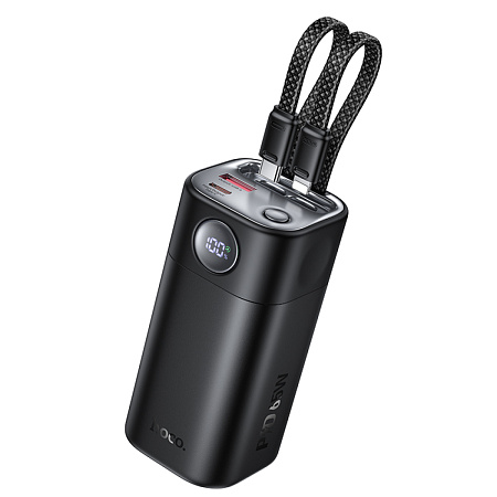 Универсальный Доп. Аккумулятор 20000mAh, Q59, HOCO, выход 1 USB (22.5W) + 1 PD (65W), кабель: Type-C, Lightning, черный