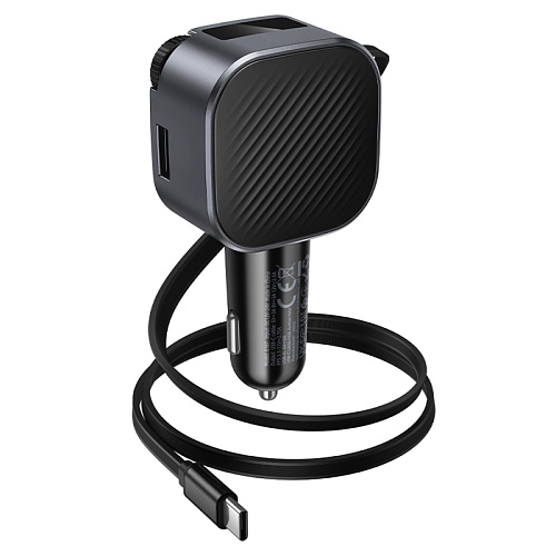 Bluetooth FM модулятор, E167 Hero, HOCO, 1 PD 30W+1 USB QC3.0, с выдвижным кабелем, черный