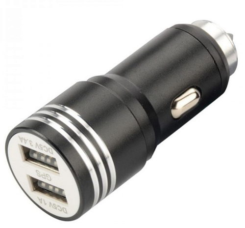 АЗУ 2 USB 2.1A, Metal, универсальное (наконечник-молоток для разбития стекла)