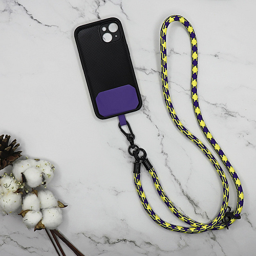 Ремешок на шею/плечо с креплением под чехол, толстый, цвет разноцветный №9, желто-фиолетовый