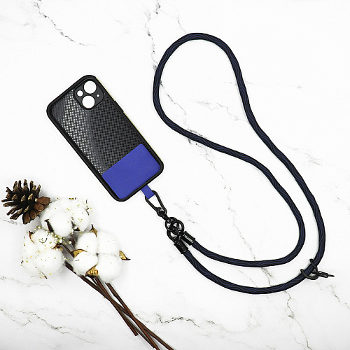 Ремешок на шею/плечо с креплением под чехол, толстый, цвет разноцветный змейка №8, синий