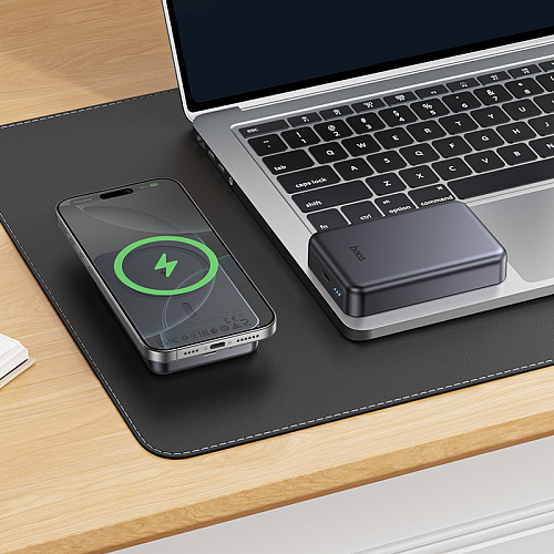 Универсальный Доп. Аккумулятор 10000mAh, J160A, HOCO, 1 PD 20W, беспроводная зарядка (MagSafe), серый