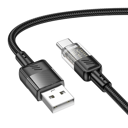 USB Кабель Type-C, HOCO, U129, 1.2м, черный с прозрачным