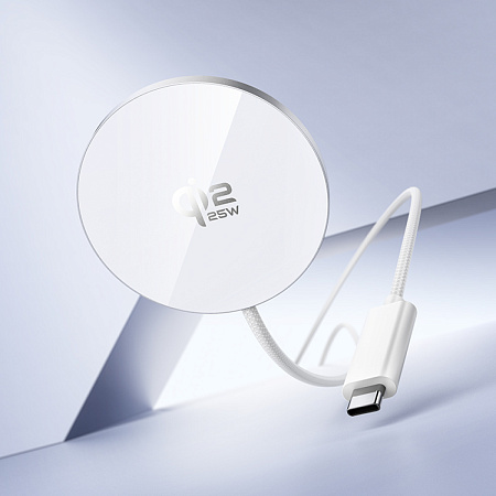 Беспроводное зарядное устройство, CW63 Pro, протокол быстрой зарядки Qi2.2, Type-C, белый