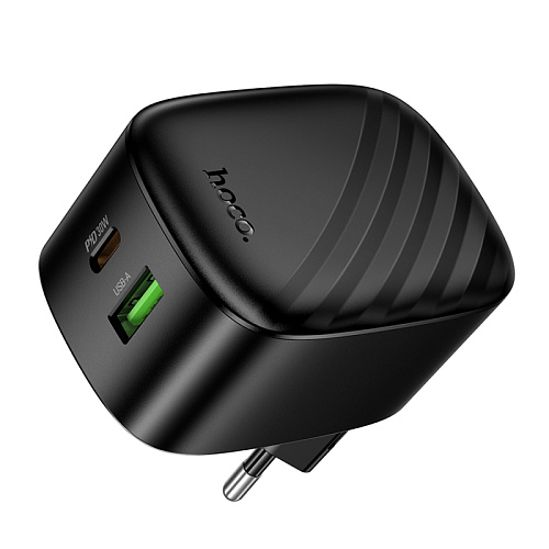Сетевое зарядное устройство, 1 PD 30W + 1 USB 3.0 QC (CS102A), HOCO, складное, черный