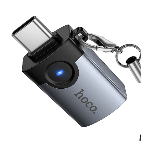 Переходник OTG Type-C, Type-C (папа) на USB 3.0 (мама), UA46C, HOCO, серый