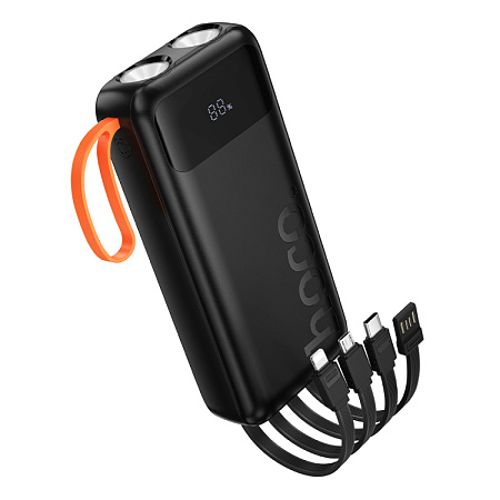 Универсальный Доп. Аккумулятор 20000mAh, J151A, HOCO, выход 4 кабеля: Micro, Type-C, Lightning, USB, черный