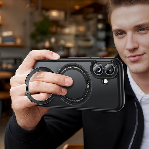 Чехол для iPhone 17, TPU + PC board, Магнитный (MagSafe), с подставкой, AS1, HOCO, прозрачный