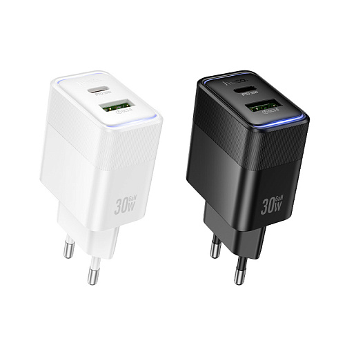 Сетевое зарядное устройство, 1 PD 30W + 1 USB 3.0 QC (CS112A), HOCO, белый