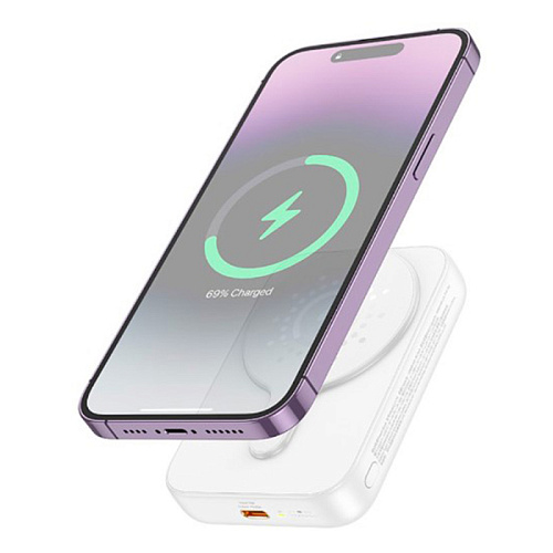 Универсальный Доп. Аккумулятор 10000mAh, J117A, HOCO, выход: 1 PD 20W, беспроводная зарядка (MagSafe), белый