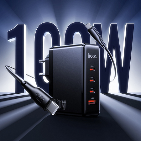 Сетевое зарядное устройство, 3 PD 65W/30W + 1 USB 18W (N85), HOCO, Type-C to Type-C, черный