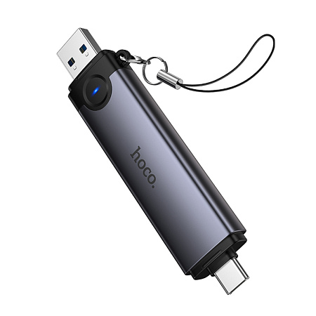 Картридер 3 в 1, USB/Type-C на SD/TF3.0+USB 2.0, HB56, HOCO, серый