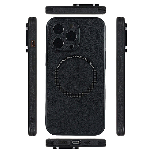 Чехол силиконовый для iPhone 14 Pro Max (6.7), Магнитный (MagSafe), экокожа, DU DU, черный