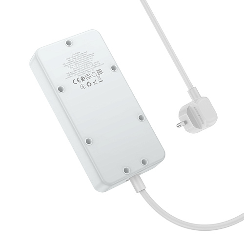 Сетевой фильтр на 3 розетки, 1 USB (18W QC)+ 2 USB, 1 PD (30W), 1.5м, AC8A, HOCO, белый