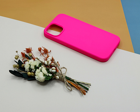 Чехол - накладка для iPhone 13, Silicon Case, без лого, ярко-розовый