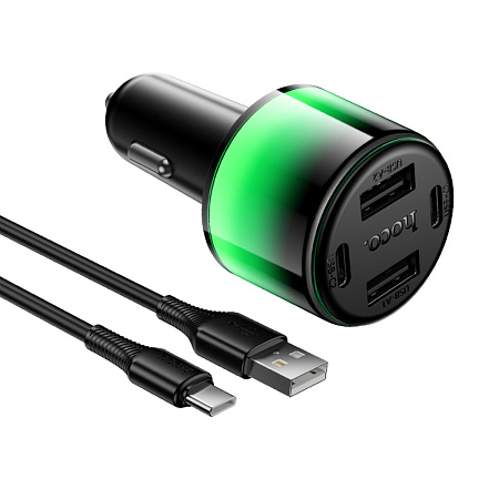 Автомобильное зарядное устройство, 2 USB QC3.0 12W, 2 PD 12W (Z69), HOCO, кабель Type-C, черный с синим