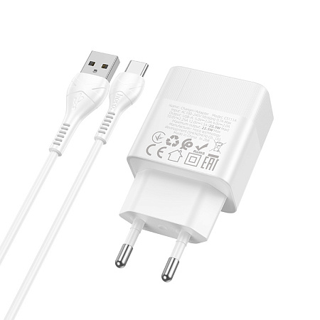 Сетевое зарядное устройство, 1 USB 3.0 QC 22.5W (CS111A), HOCO, Type-C, белый