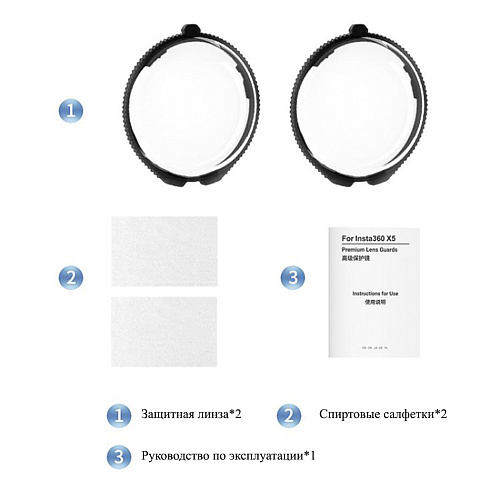 Защитное стекло для объективов экшн камеры Insta360 X5 (2 штуки), на штатные крепления, PULUZ