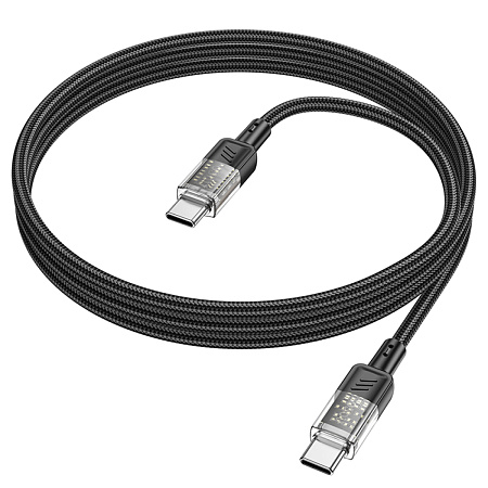 Кабель Type-C на Type-C, HOCO, U129, 1.2м, 60W, черный с прозрачным