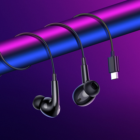 Проводные наушники M101 Pro Type-C, Crystal joy wire-controlled, HOCO, вакуумные с микрофоном, черные
