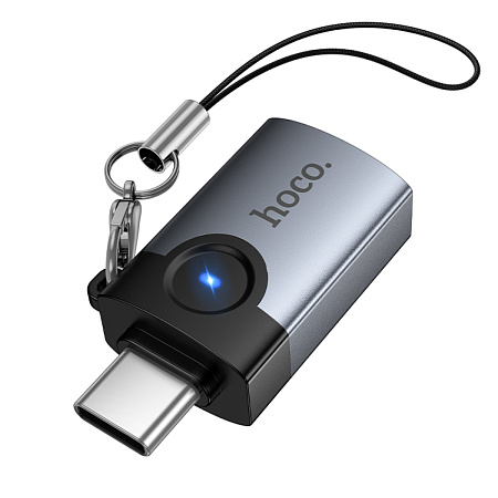 Переходник OTG Type-C, Type-C (папа) на USB 3.0 (мама), UA46C, HOCO, серый