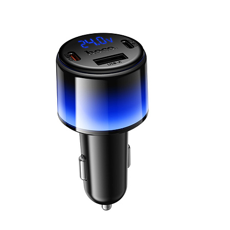 Автомобильное зарядное устройство, 1 USB QC3.0 12W, 2 PD 45W (Z69B), HOCO, с дисплеем, черный с синим