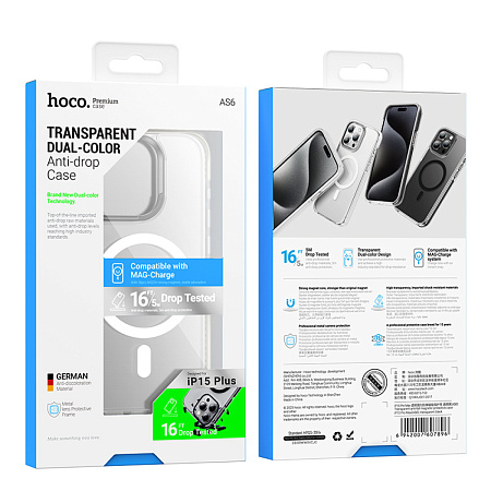 Чехол для iPhone 15, TPU + PC + TPE, Магнитный (MagSafe), AS6, HOCO, серый