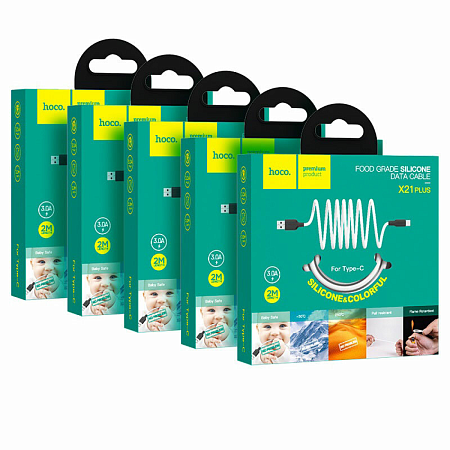 USB Кабель Type-C, HOCO, X21 Plus, 2М, силиконовый, черно-белый