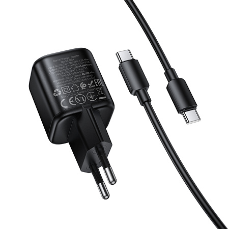 Сетевое зарядное устройство, 1 PD 45W (N84), HOCO, Type-C to Type-C, компактный, черный