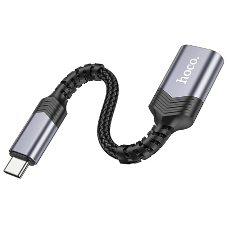 Переходник Type-C (папа) - USB-A 3.0 (мама), UA24, HOCO, с проводом, черный
